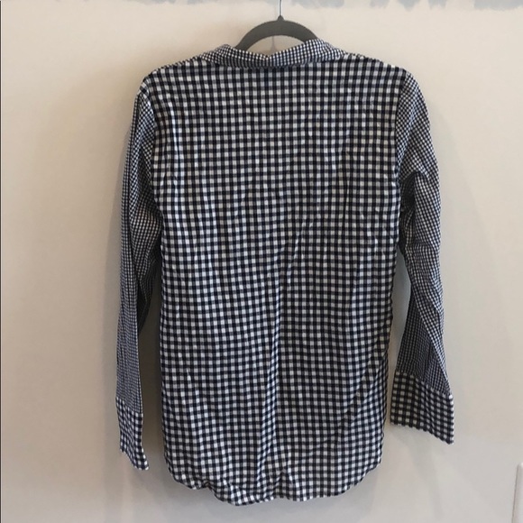 NWT Blue Mixed Gingham Tie Front Surplice Shirt. M - Picture 2 of 3